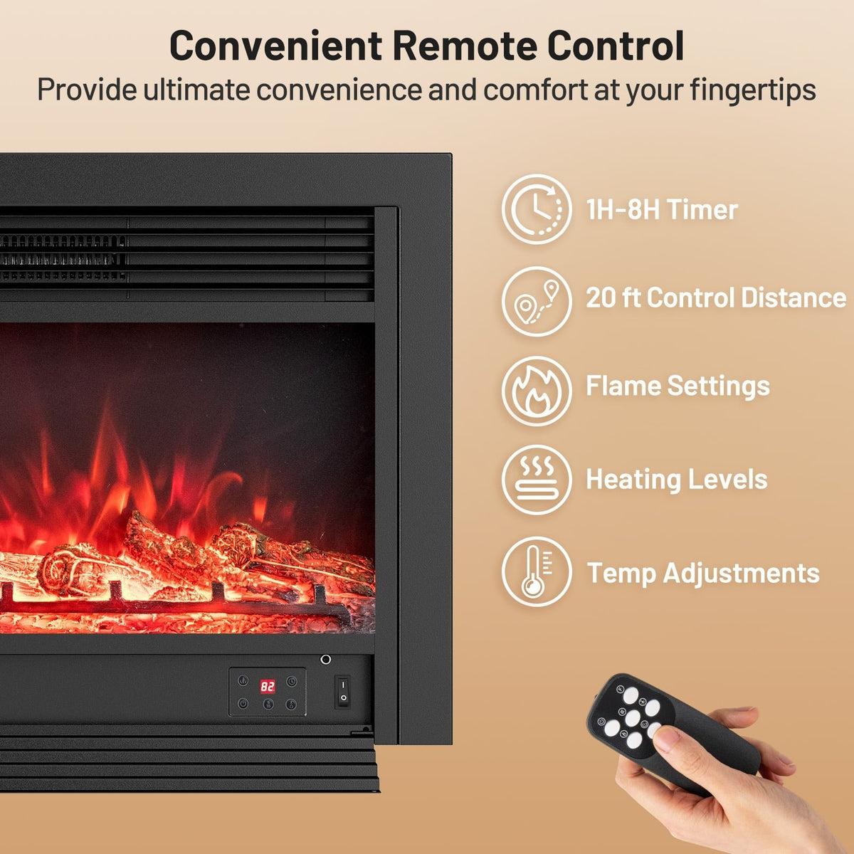 33/36-Inch Electric Fireplace Insert 750W/1500W Recessed Fireplace Heater-750W view 7