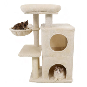 33.5 Inch Cute Kitten Tower with 2-Tier Condo and Padded Top Perch-Beige view 4