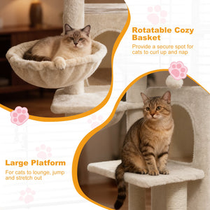 33.5 Inch Cute Kitten Tower with 2-Tier Condo and Padded Top Perch-Beige view 8