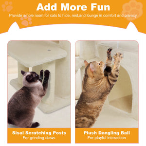 33.5 Inch Cute Kitten Tower with 2-Tier Condo and Padded Top Perch-Beige view 9