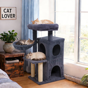 33.5 Inch Cute Kitten Tower with 2-Tier Condo and Padded Top Perch-Dark Gray view 6