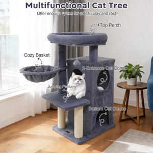 33.5 Inch Cute Kitten Tower with 2-Tier Condo and Padded Top Perch-Dark Gray view 7