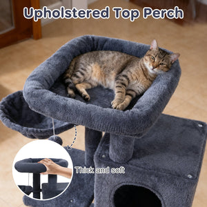 33.5 Inch Cute Kitten Tower with 2-Tier Condo and Padded Top Perch-Dark Gray view 8