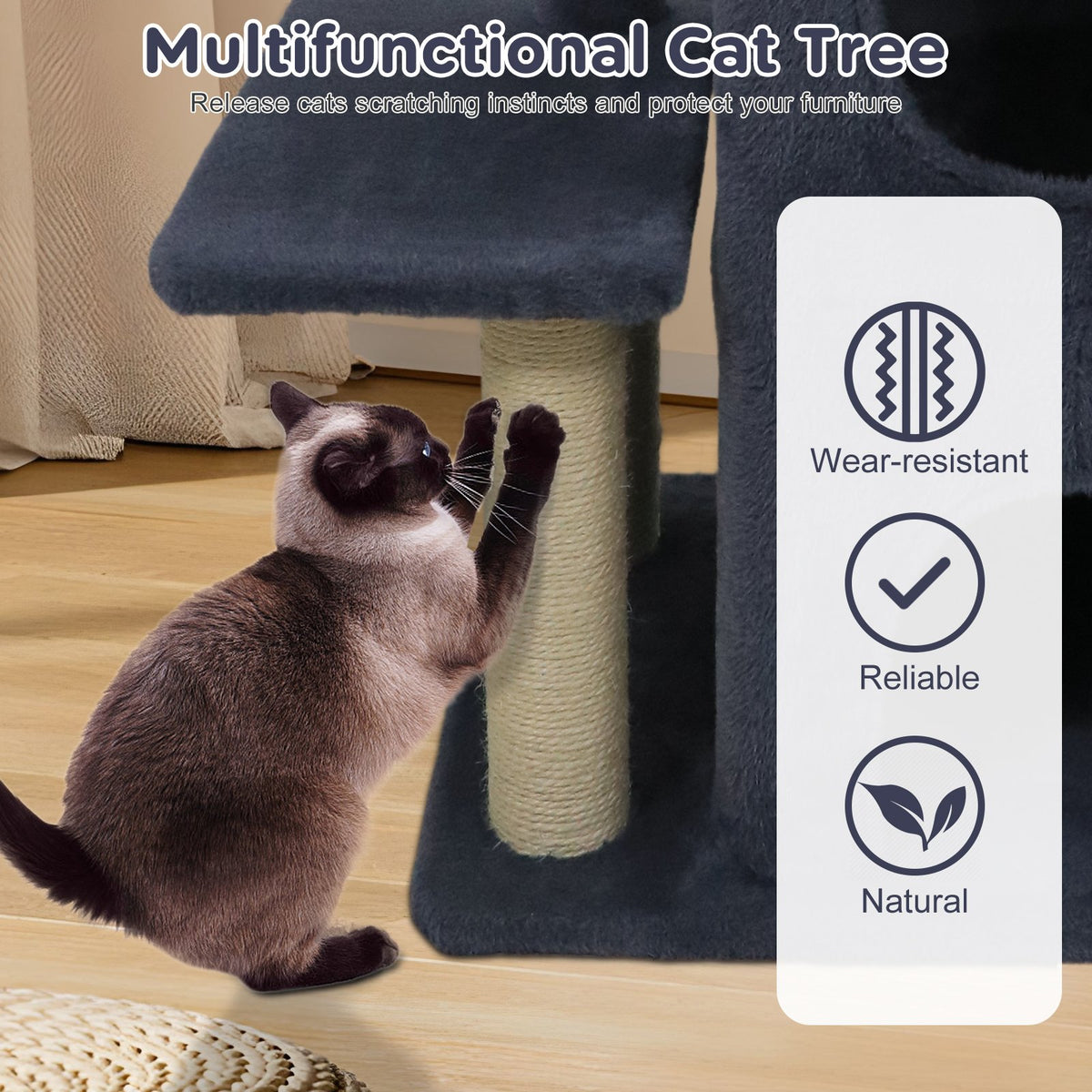 33.5 Inch Cute Kitten Tower with 2-Tier Condo and Padded Top Perch-Dark Gray view 9