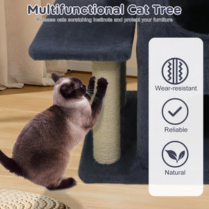 33.5 Inch Cute Kitten Tower with 2-Tier Condo and Padded Top Perch-Dark Gray view 9