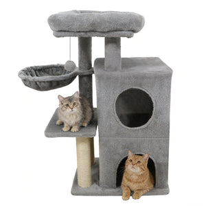 33.5 Inch Cute Kitten Tower with 2-Tier Condo and Padded Top Perch-Light Gray view 4