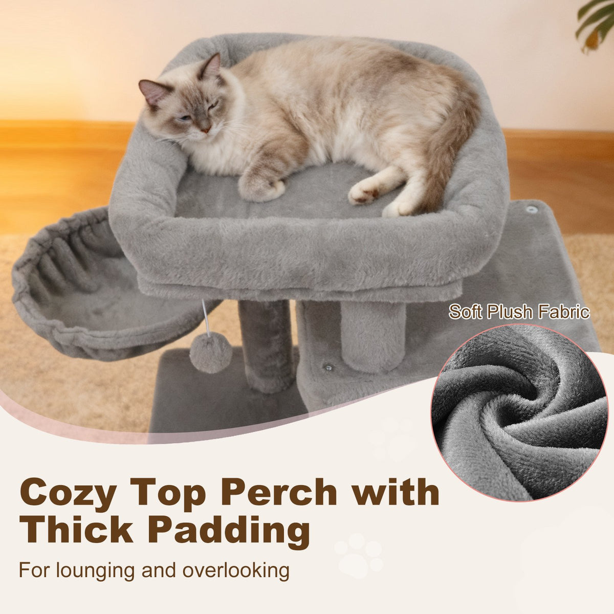 33.5 Inch Cute Kitten Tower with 2-Tier Condo and Padded Top Perch-Light Gray view 7