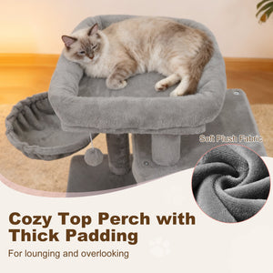 33.5 Inch Cute Kitten Tower with 2-Tier Condo and Padded Top Perch-Light Gray view 7