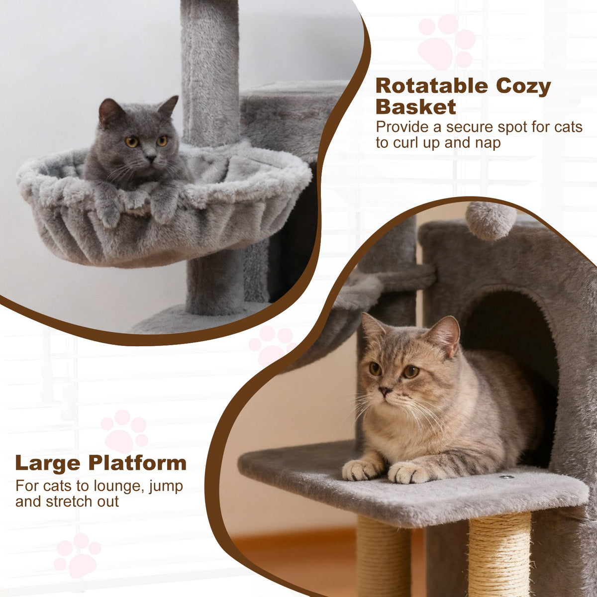 33.5 Inch Cute Kitten Tower with 2-Tier Condo and Padded Top Perch-Light Gray view 8