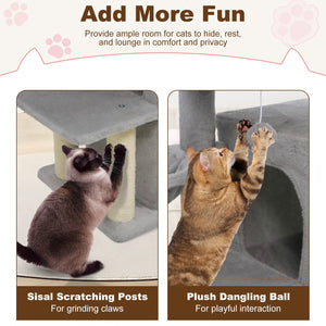 33.5 Inch Cute Kitten Tower with 2-Tier Condo and Padded Top Perch-Light Gray view 9