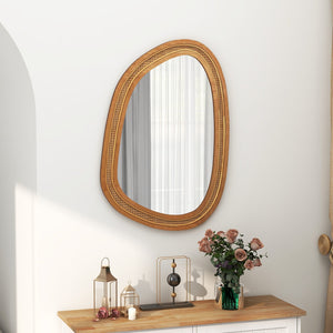 33 Inches x 23.5 Inches Irregular PVC Rattan Wall Mirror with Wooden Frame-Natural view 3