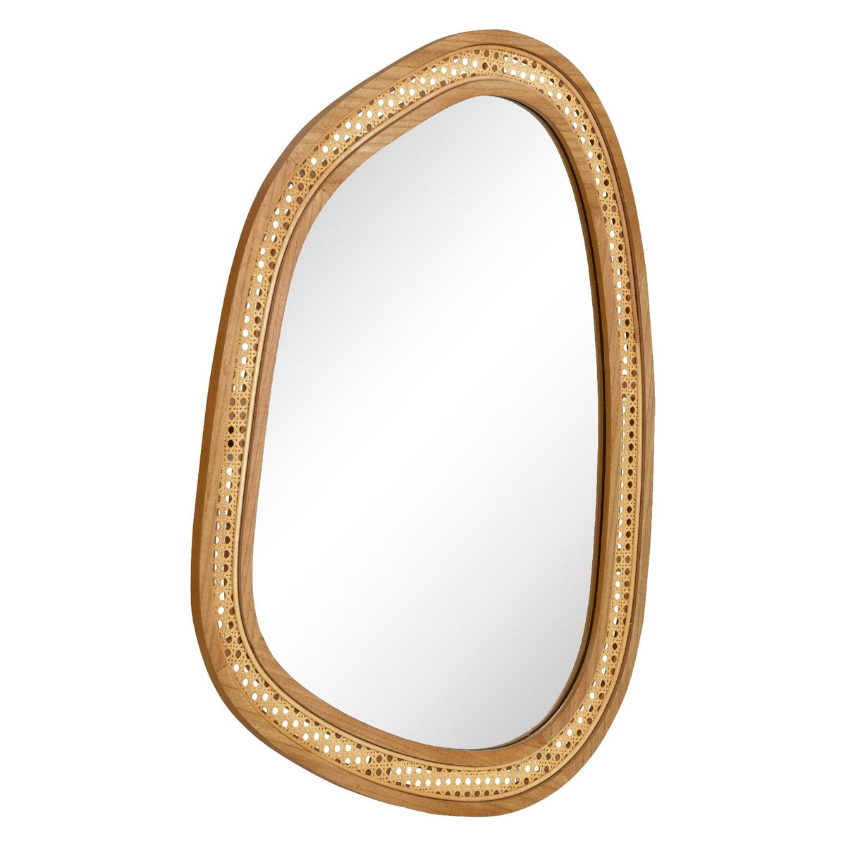 33 Inches x 23.5 Inches Irregular PVC Rattan Wall Mirror with Wooden Frame-Natural view 4