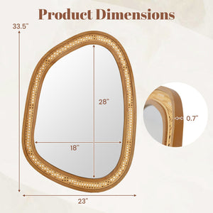 33 Inches x 23.5 Inches Irregular PVC Rattan Wall Mirror with Wooden Frame-Natural view 5