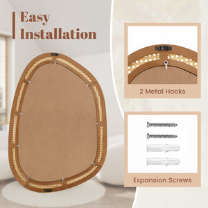 33 Inches x 23.5 Inches Irregular PVC Rattan Wall Mirror with Wooden Frame-Natural view 8