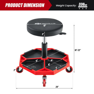 330 LBS Capacity Pneumatic Rolling Mechanic Stool with Padded Seat-Red view 5