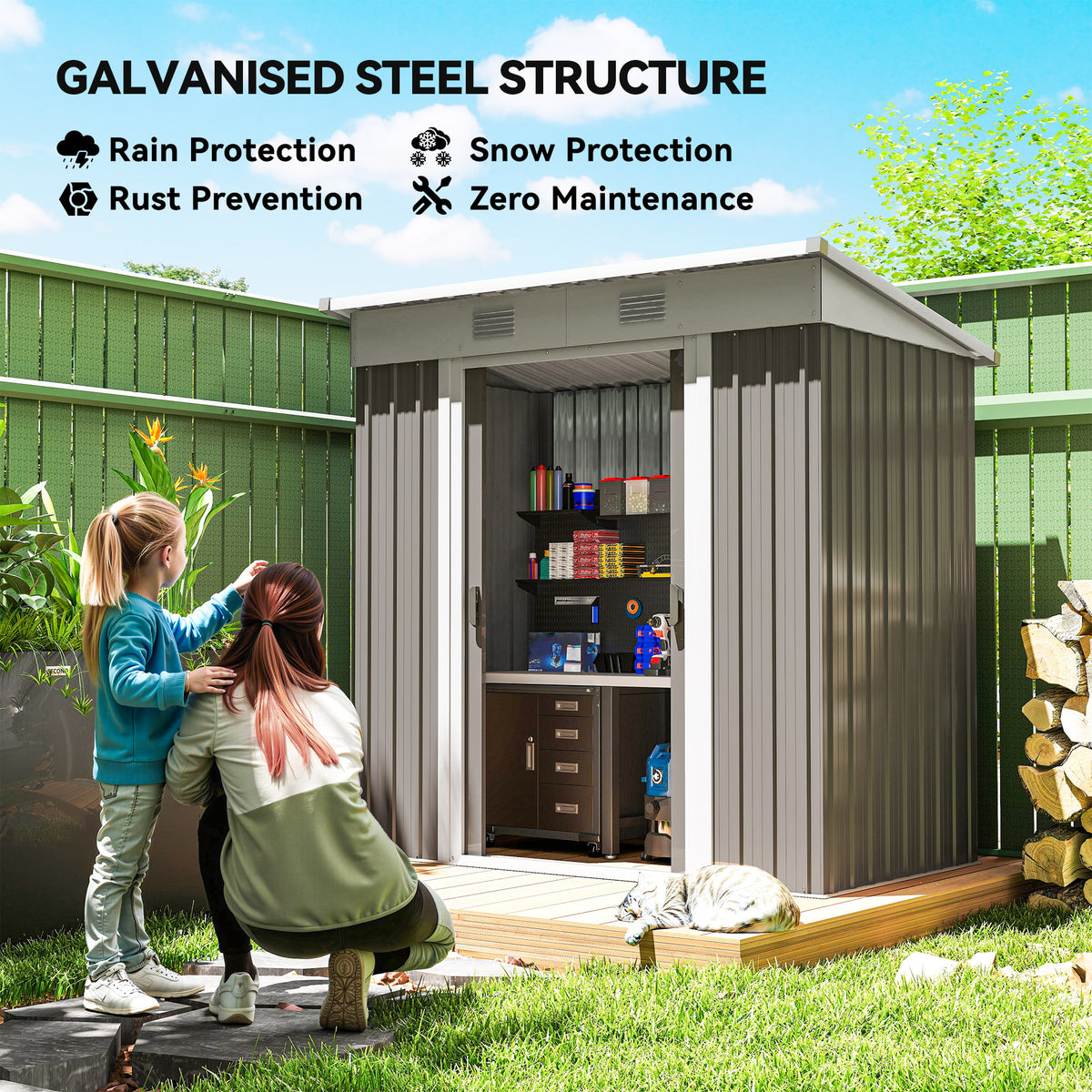 6' x 4' Outdoor Storage Shed, Metal Garden Tool Storage House Organizer with Lockable Sliding Doors and – view 10