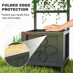 Galvanized Raised Garden Bed with Trellis, Metal Planter Box with Drainage Holes for Climbing Plants, Vegetable, Vines