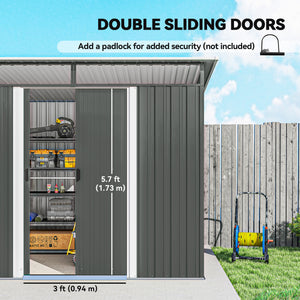 8.5' x 6' Small Gardening Shed Lockable Steel Utility Storage Outdoor Backyard Garden for Gardeners, Grey – view 11