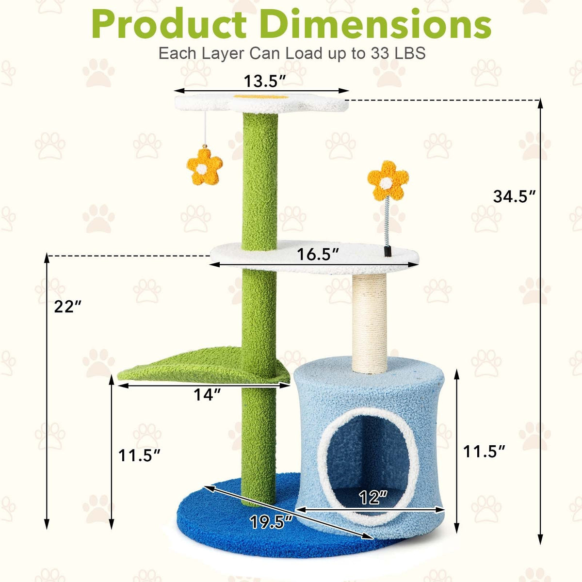 34.5 Inch 4-Tier Cute Cat Tree with Jingling Balls and Condo-Blue view 5