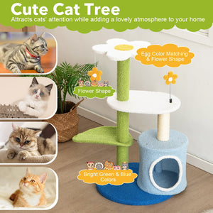 34.5 Inch 4-Tier Cute Cat Tree with Jingling Balls and Condo-Blue view 6