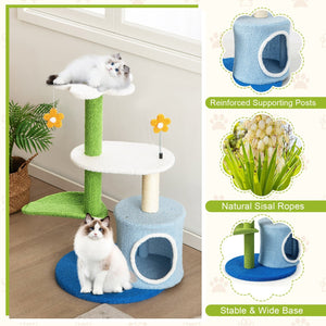 34.5 Inch 4-Tier Cute Cat Tree with Jingling Balls and Condo-Blue view 7
