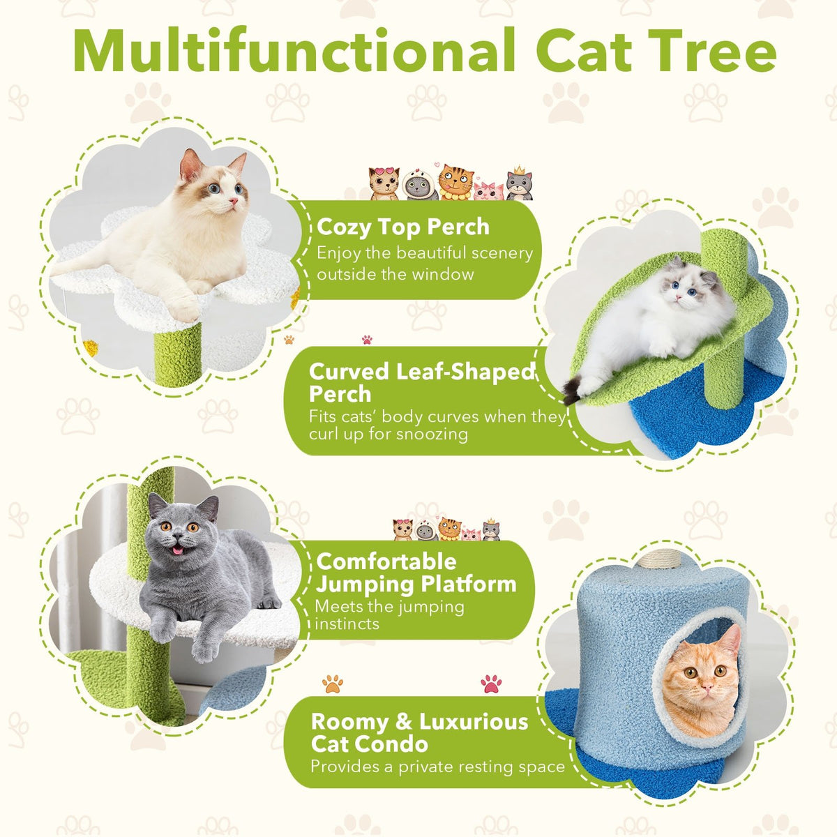 34.5 Inch 4-Tier Cute Cat Tree with Jingling Balls and Condo-Blue view 8