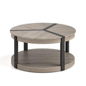 34.5 inches Rubber Wood 2-Tier Round Center Table with Spacious Tabletop and Storage Shelf-Gray