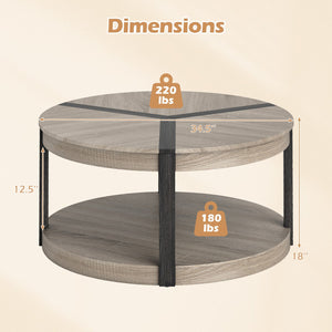 34.5 inches Rubber Wood 2-Tier Round Center Table with Spacious Tabletop and Storage Shelf-Gray view 5