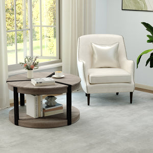 34.5 inches Rubber Wood 2-Tier Round Center Table with Spacious Tabletop and Storage Shelf-Gray view 6
