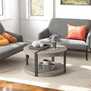34.5 inches Rubber Wood 2-Tier Round Center Table with Spacious Tabletop and Storage Shelf-Gray view 7