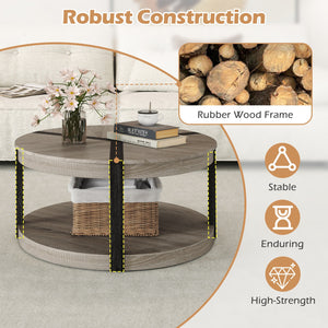 34.5 inches Rubber Wood 2-Tier Round Center Table with Spacious Tabletop and Storage Shelf-Gray view 8