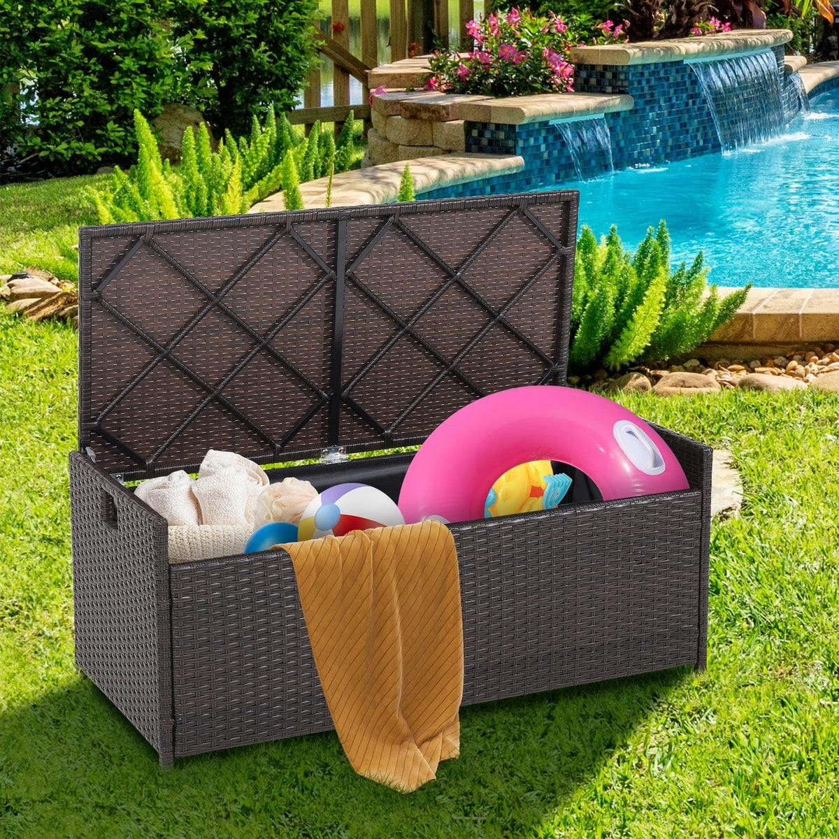 34 Gallon Patio Storage Bench with Seat Cushion and Zippered Liner view 2
