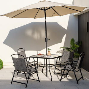 34 Inch Outdoor Dining Table Square Tempered Glass Table with 1.5 Inch Umbrella Hole-Black view 2