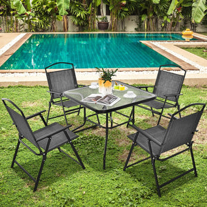 34 Inch Outdoor Dining Table Square Tempered Glass Table with 1.5 Inch Umbrella Hole-Black view 5