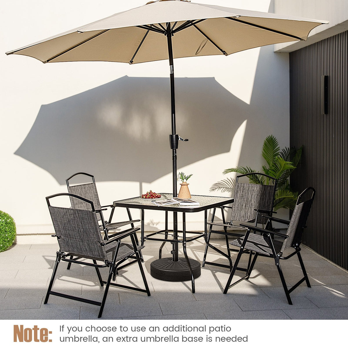 34 Inch Outdoor Dining Table Square Tempered Glass Table with 1.5 Inch Umbrella Hole-Black view 6