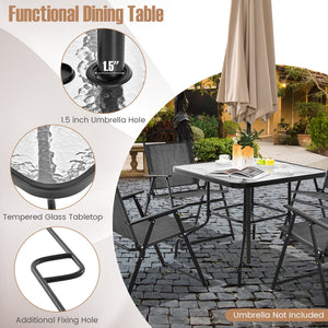34 Inch Outdoor Dining Table Square Tempered Glass Table with 1.5 Inch Umbrella Hole-Black view 8