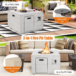34 Inch Square Concrete Propane Fire Pit Table with Lava Rocks and Cover 50 000 BTU-Gray view 3