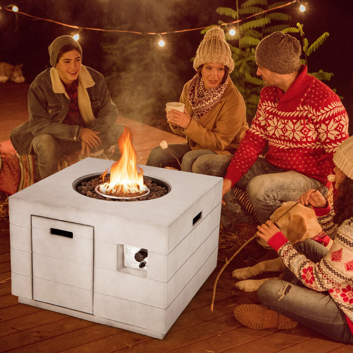 34 Inch Square Concrete Propane Fire Pit Table with Lava Rocks and Cover 50 000 BTU-Gray view 6