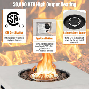 34 Inch Square Concrete Propane Fire Pit Table with Lava Rocks and Cover 50 000 BTU-Gray view 8