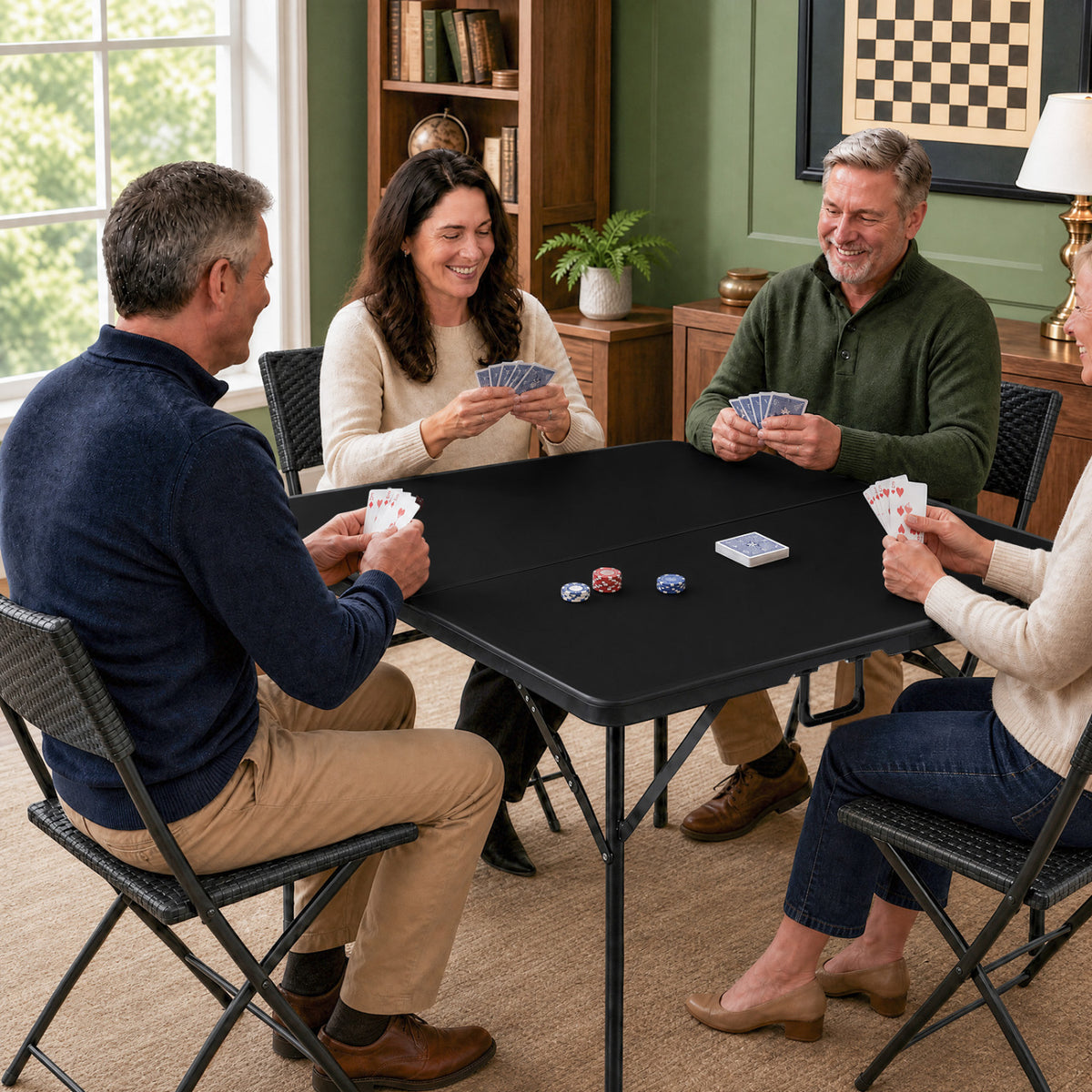 34 Inch Square Foldable Card Table with Carrying Handle-Black view 3