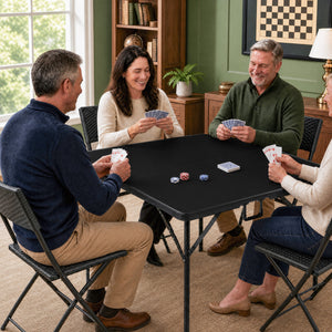 34 Inch Square Foldable Card Table with Carrying Handle-Black view 3