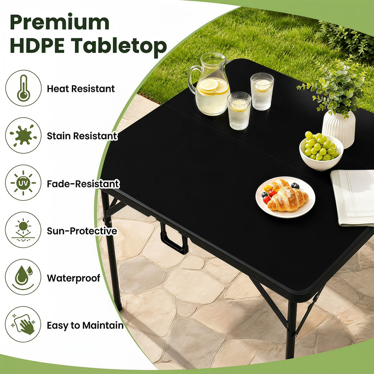34 Inch Square Foldable Card Table with Carrying Handle-Black view 6