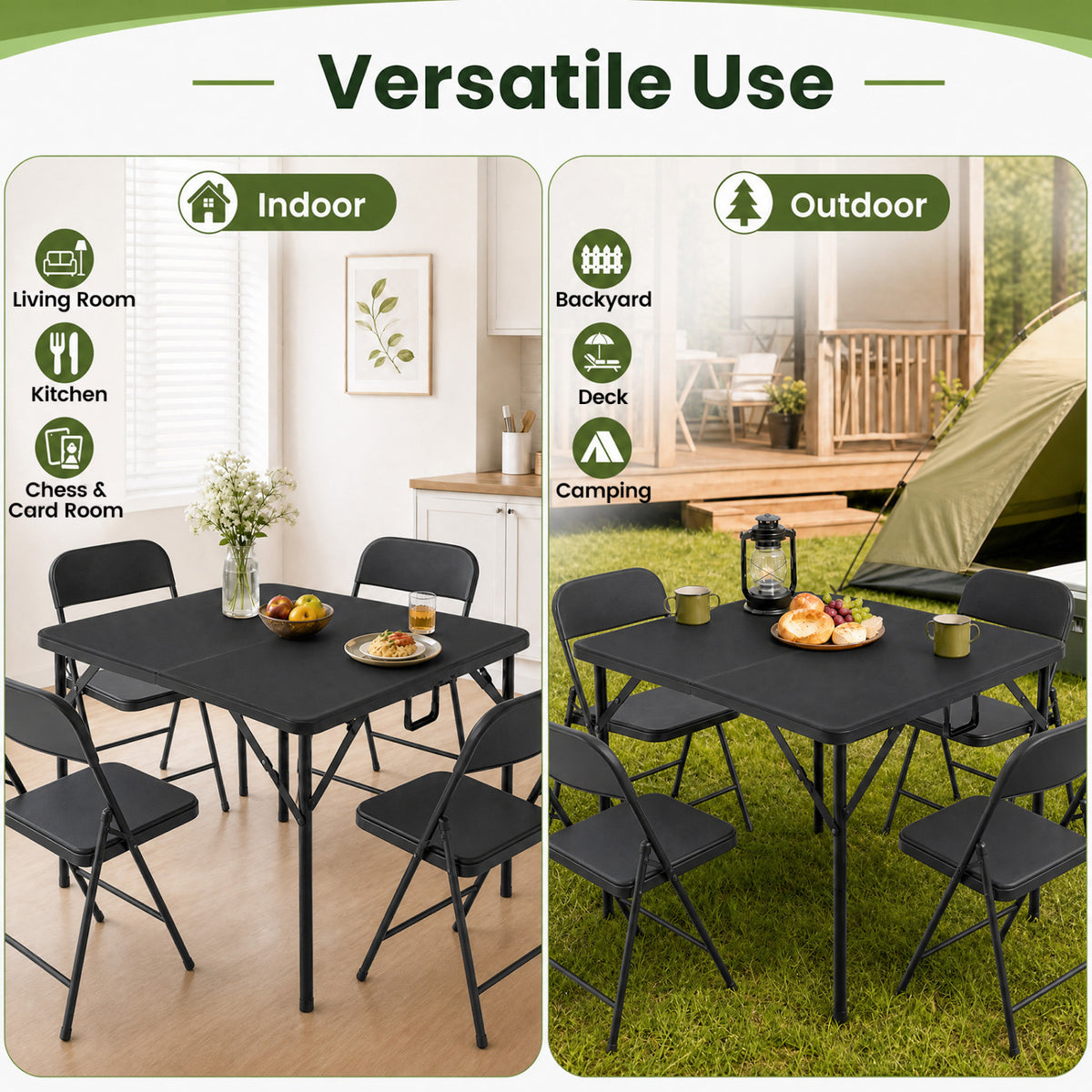 34 Inch Square Foldable Card Table with Carrying Handle-Black view 7
