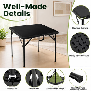 34 Inch Square Foldable Card Table with Carrying Handle-Black view 8