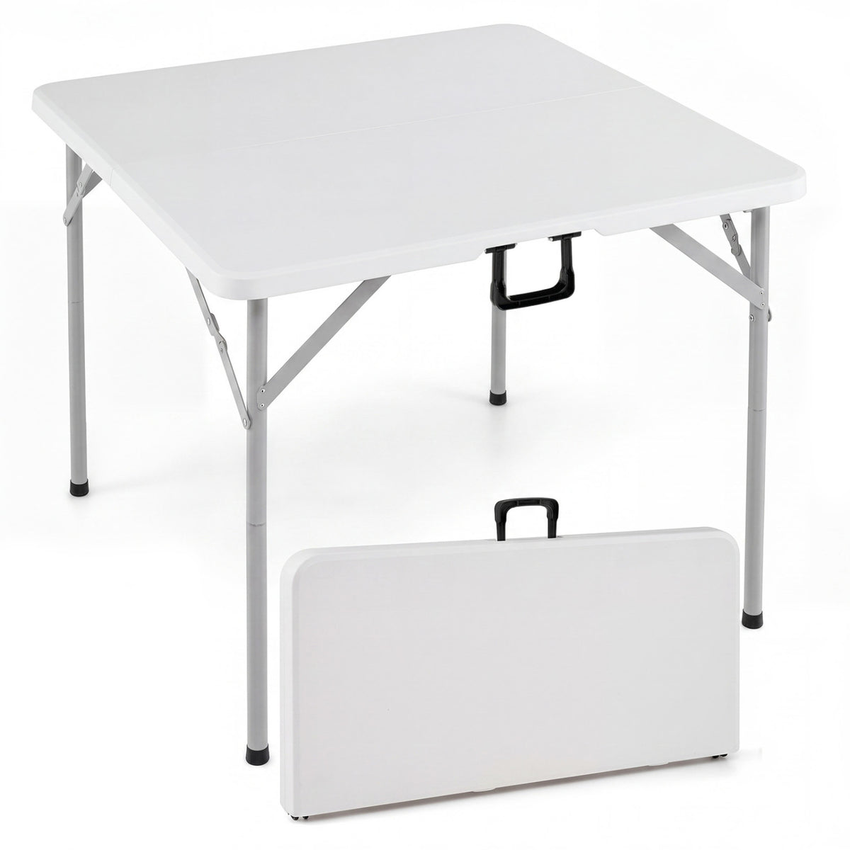 34 Inch Square Foldable Card Table with Carrying Handle-White