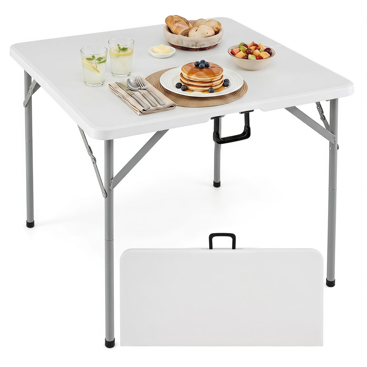 34 Inch Square Foldable Card Table with Carrying Handle-White view 4