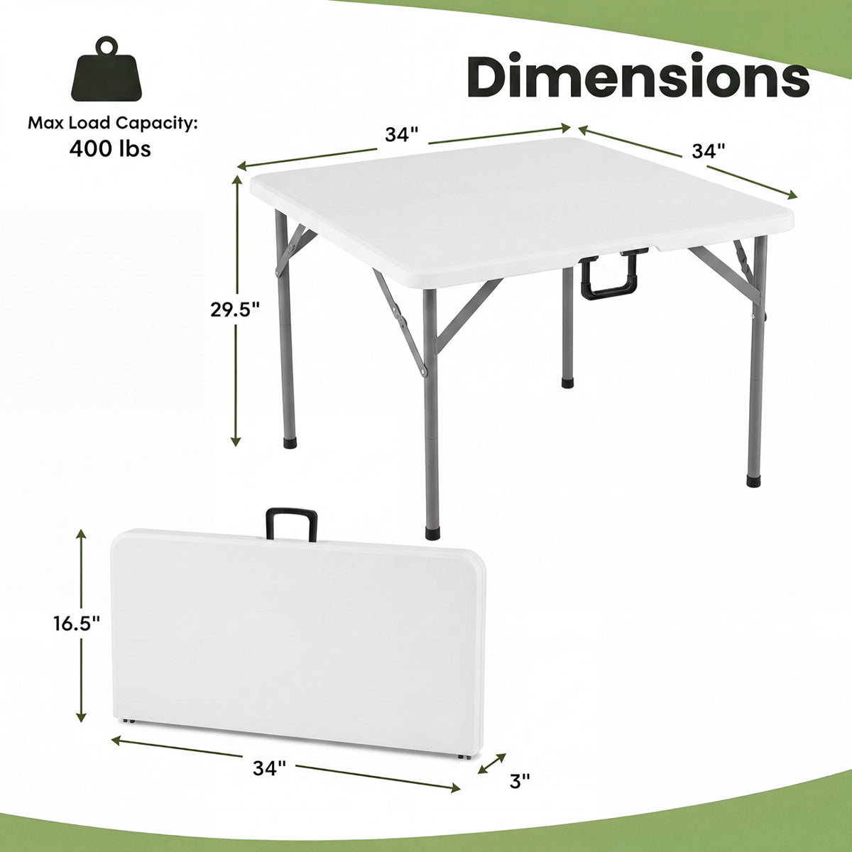 34 Inch Square Foldable Card Table with Carrying Handle-White view 5