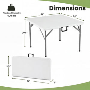 34 Inch Square Foldable Card Table with Carrying Handle-White view 5