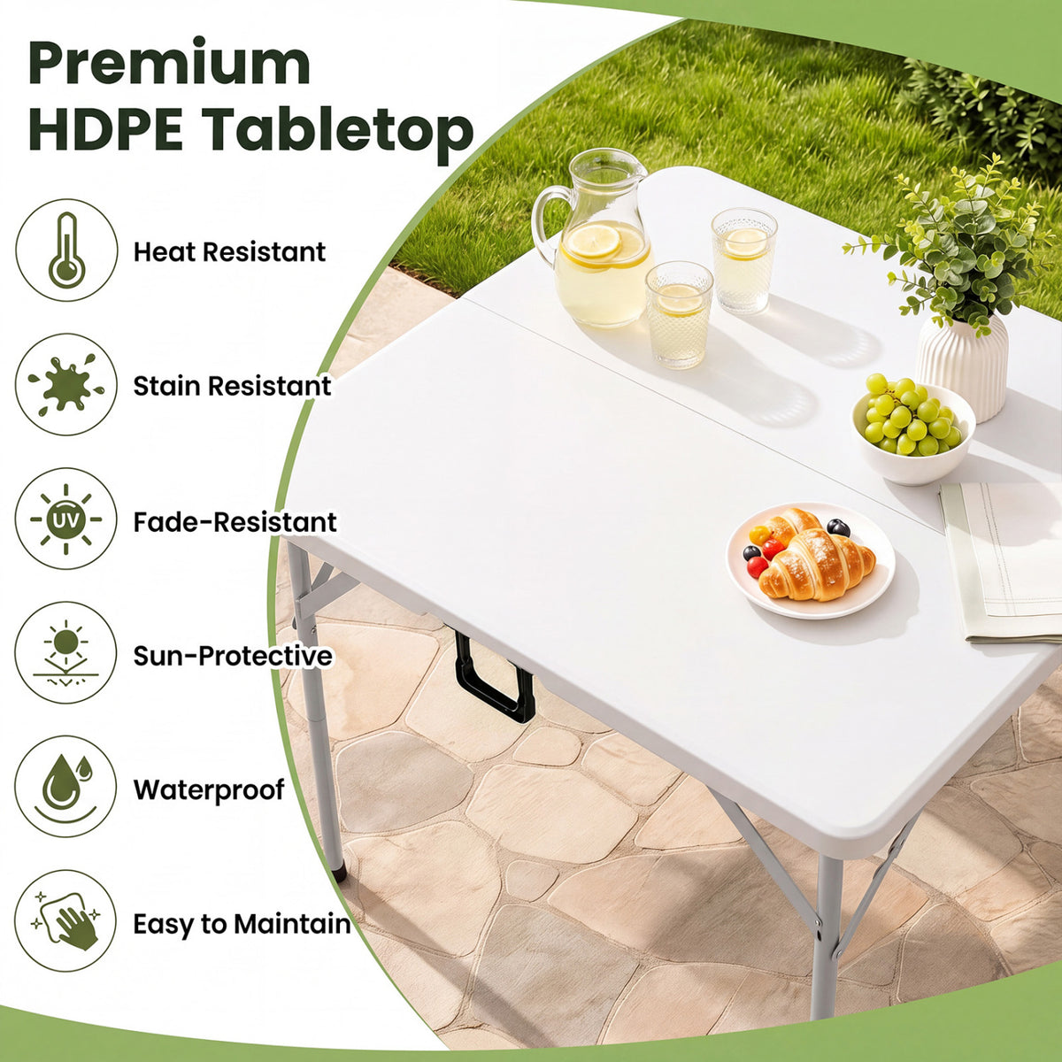 34 Inch Square Foldable Card Table with Carrying Handle-White view 6