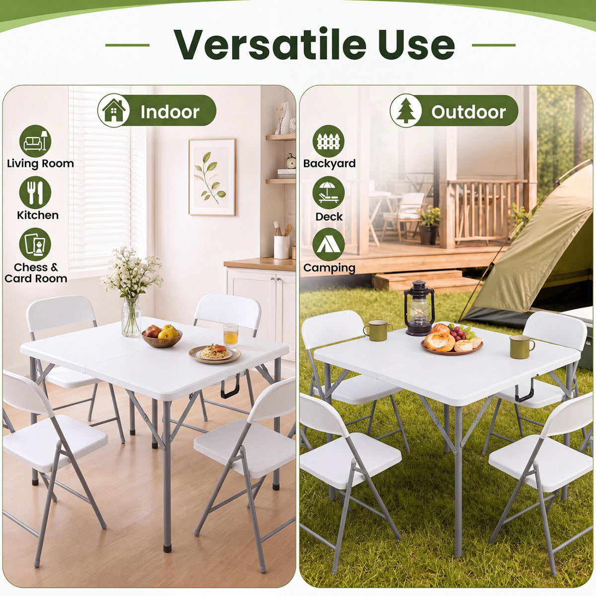 34 Inch Square Foldable Card Table with Carrying Handle-White view 7